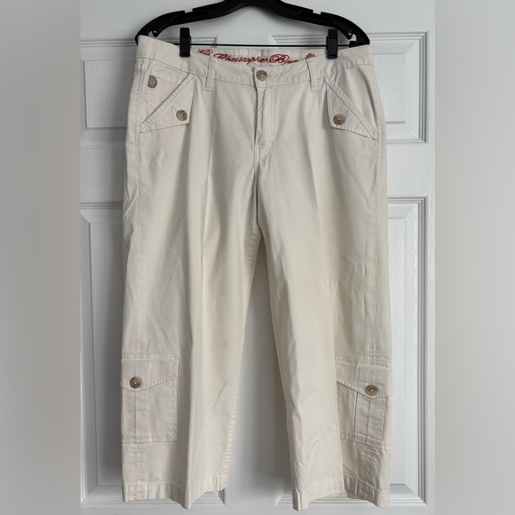 Christopher Blue Pants - Christopher Blue Women’s Light Khaki Cargo Capris, Size 14